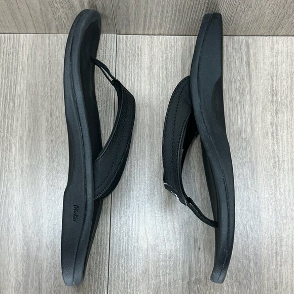 Olukai Sandals Womens Size 9 Ohana Comfort Thong Flip Flop Synthetic Black - Picture 8 of 11